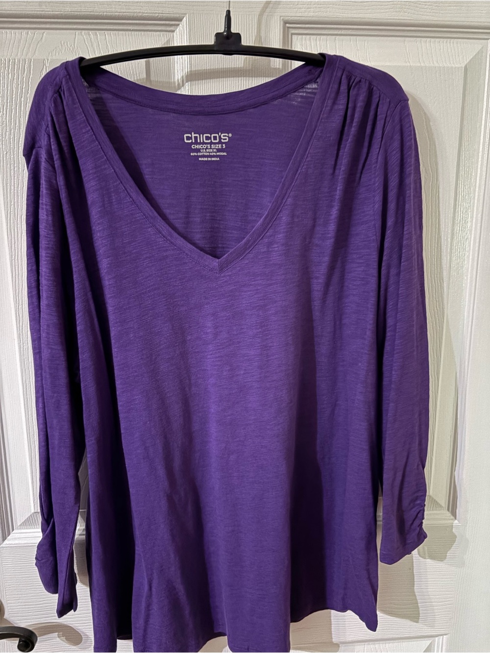 Chico's Deep Purple V-Neck Long Sleeve Top